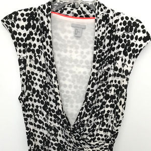 Black & White Sleeveless Ruched Top - M